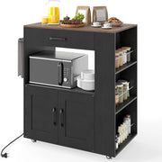 Carrello da Cucina con Ruote, Isola da Cucina con 3 Portaspezie 1 Cassetto Armadietto a 2 Porte, Carrello Portaoggetti con Portasciugamani,82x46x92 cm (Nero, con presa)
