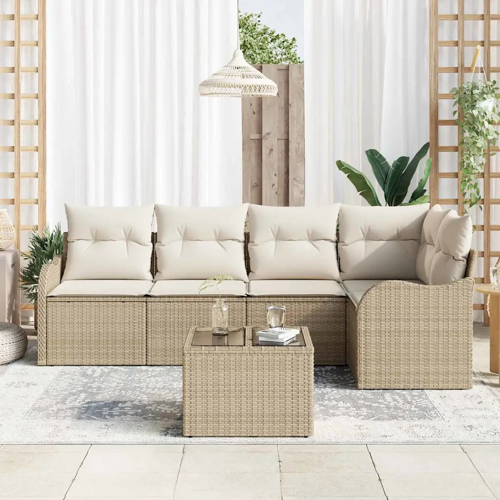 Set Divano da Giardino con cuscino 6 pcs Beige Poly Rattan