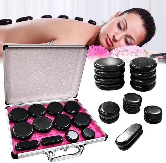 Kit di Pietre Calde per Massaggio - Imbatteribile - Elettrico - Rilassante - Basalto - Per Massaggio - 21 Pietre