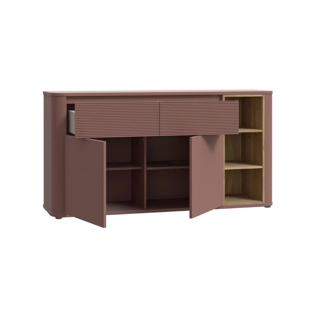 Madia Origin Core 2 ante 2 cassetti con vani a giorno 160 cm terracotta e dettaglio rovere