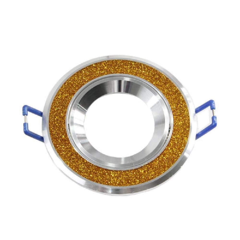 Trade Shop - Porta Faretto Incasso Orientabile Acciaio Supporto Rotondo Decorato Glitter P8 - Oro