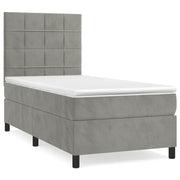 Letto singolo | Letto per adulti | Giroletto a Molle con Materasso Grigio Chiaro 90x200 cm Velluto