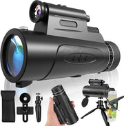 Telescop Monoculare HD 80x100 con Illuminazione – con Orecchino per Smartphone e Tripode – per Caccia, Osservazione degli Uccelli e Stelle – Nero