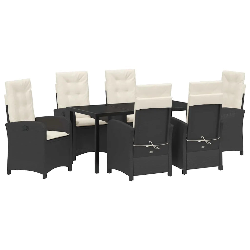 Set da Pranzo per Giardino con cuscino 7 pcs Nero polyrattan 3380257
