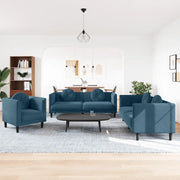 Set di Divani 3 pz con Cuscini Blu in Velluto