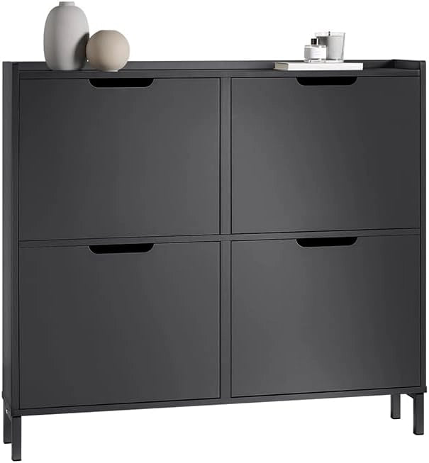 Scarpiera Salvaspazio Slim da Ingresso – Mobile Portascarpe con 4 Ante a Ribalta Regolabili in Legno – Armadio Scarpiera Alta e Stretta per Bagno o Corridoio, 100x19x91 cm，Naturale, FSR100-N