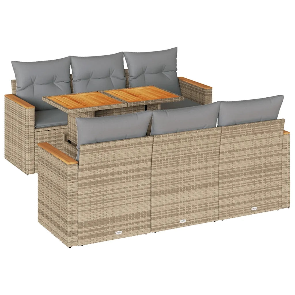 Set Divani da Giardino 7 pz con Cuscini Beige Polyrattan Acacia