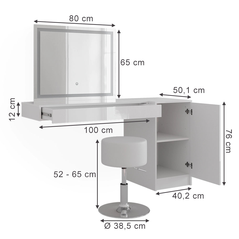 Vicco Tavolo da toeletta Bianco 100 cm 4 parti