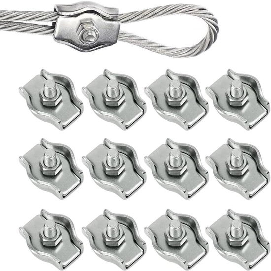 Clip per filo di cavo M2, 12 pezzi, clip per cavo in acciaio inossidabile 2 mm, per esterni, per asciugatura e appendere il bucato