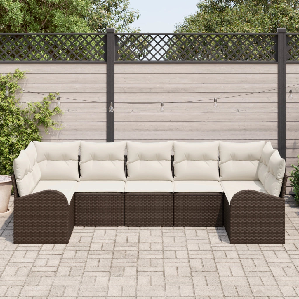 Set Divano Giardino 7 Pezzi con Cuscini Marrone in Rattan Sintetico