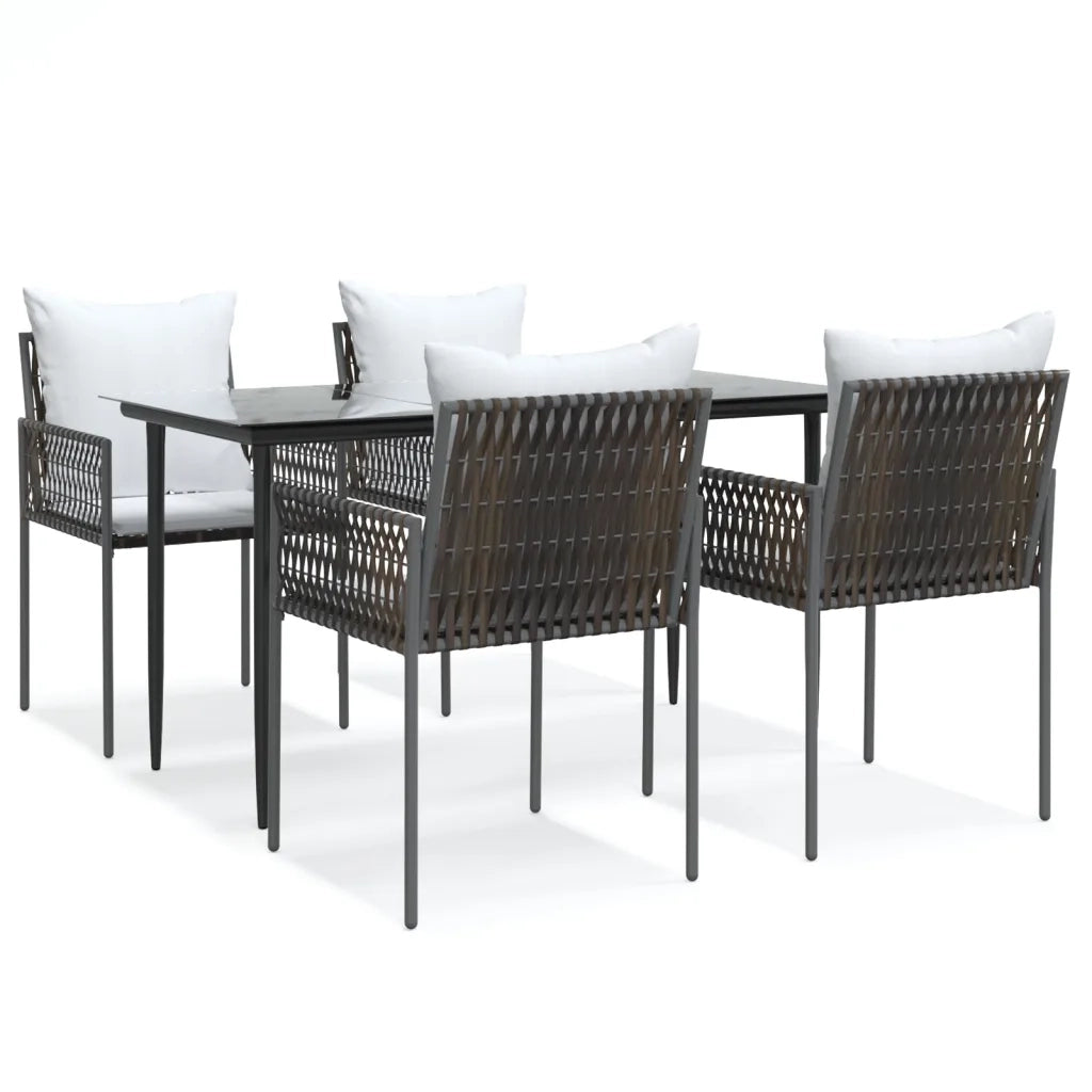 Set Pranzo da Giardino 5pz con Cuscini in Polyrattan e Acciaiocod mxl 100598