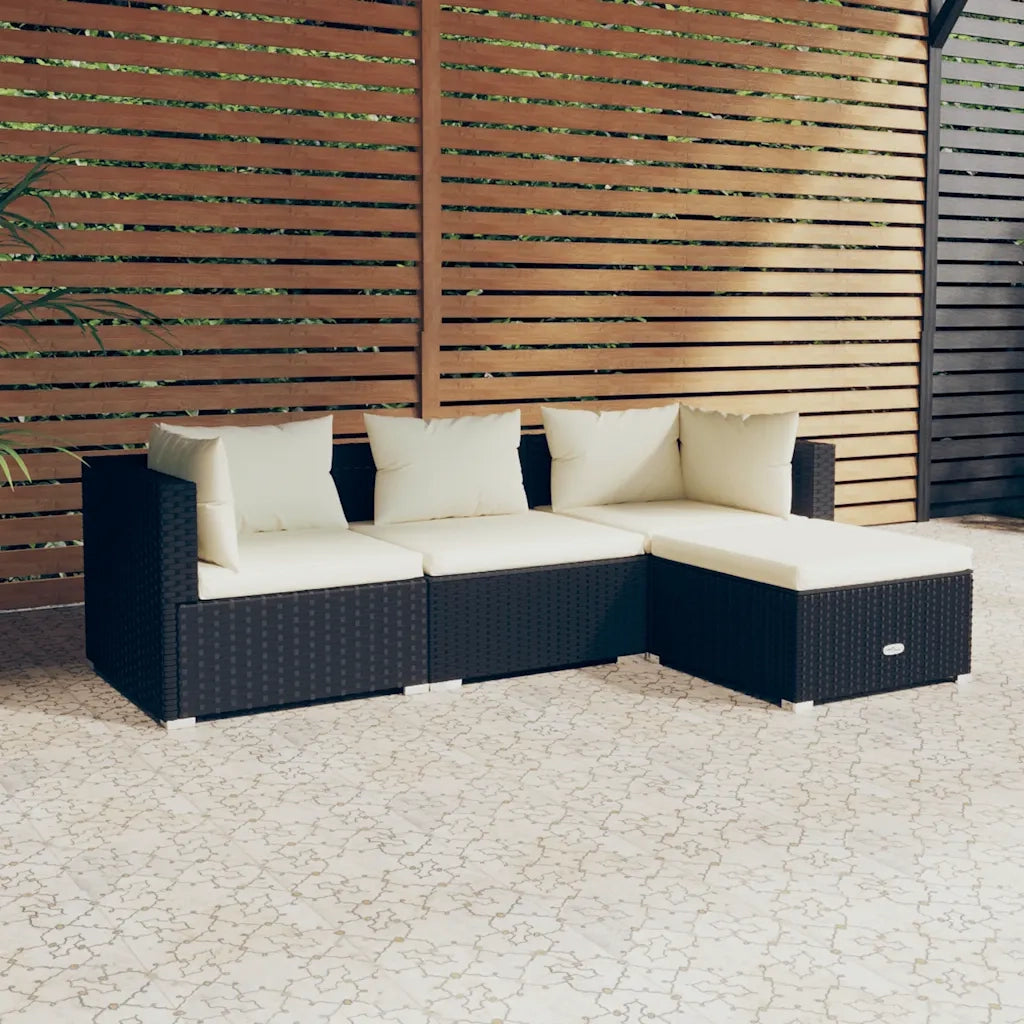Set Divani da Giardino 4 pz con Cuscini in Polyrattan Nero cod mxl 35606
