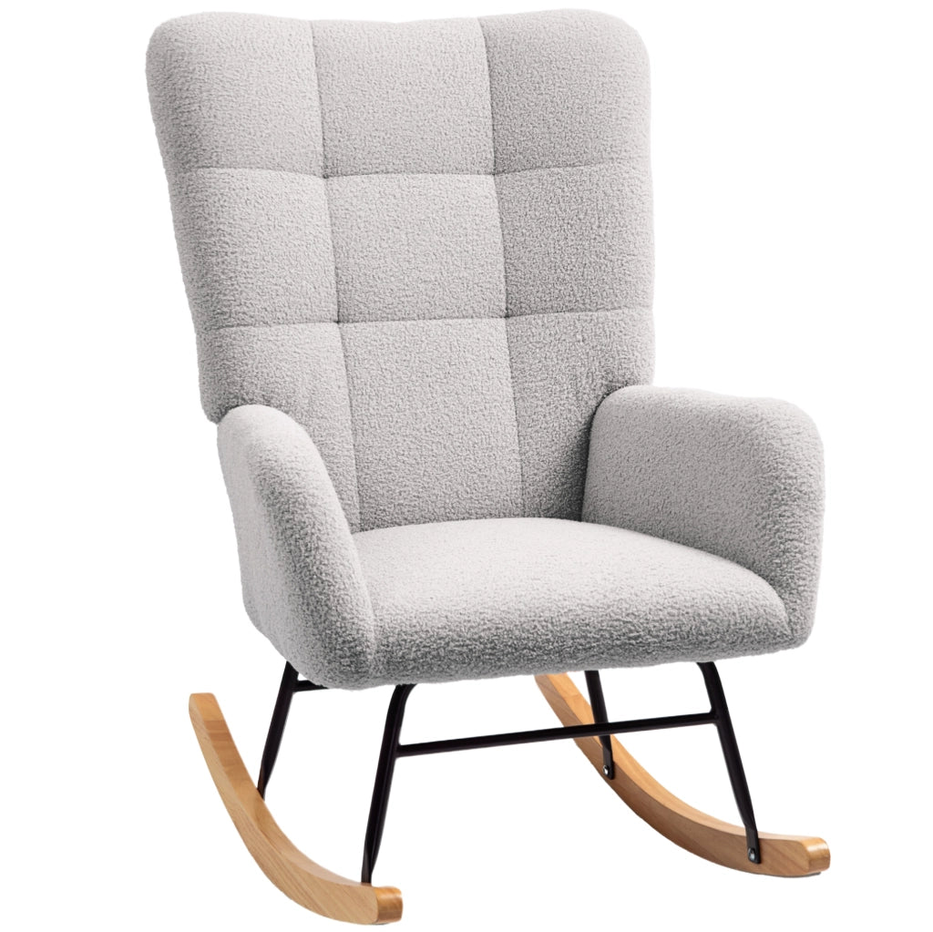 Sedia a dondolo 70x94x100 cm con schienale imbottito in velluto grigio chiaro