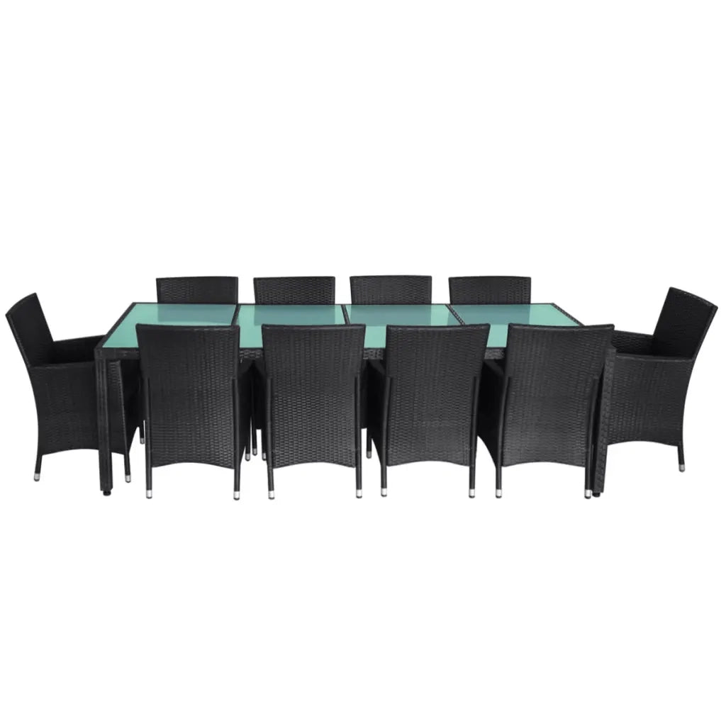 Set da Pranzo da Giardino 11 pz con Cuscini in Polyrattan Nero  cod mxl 42221