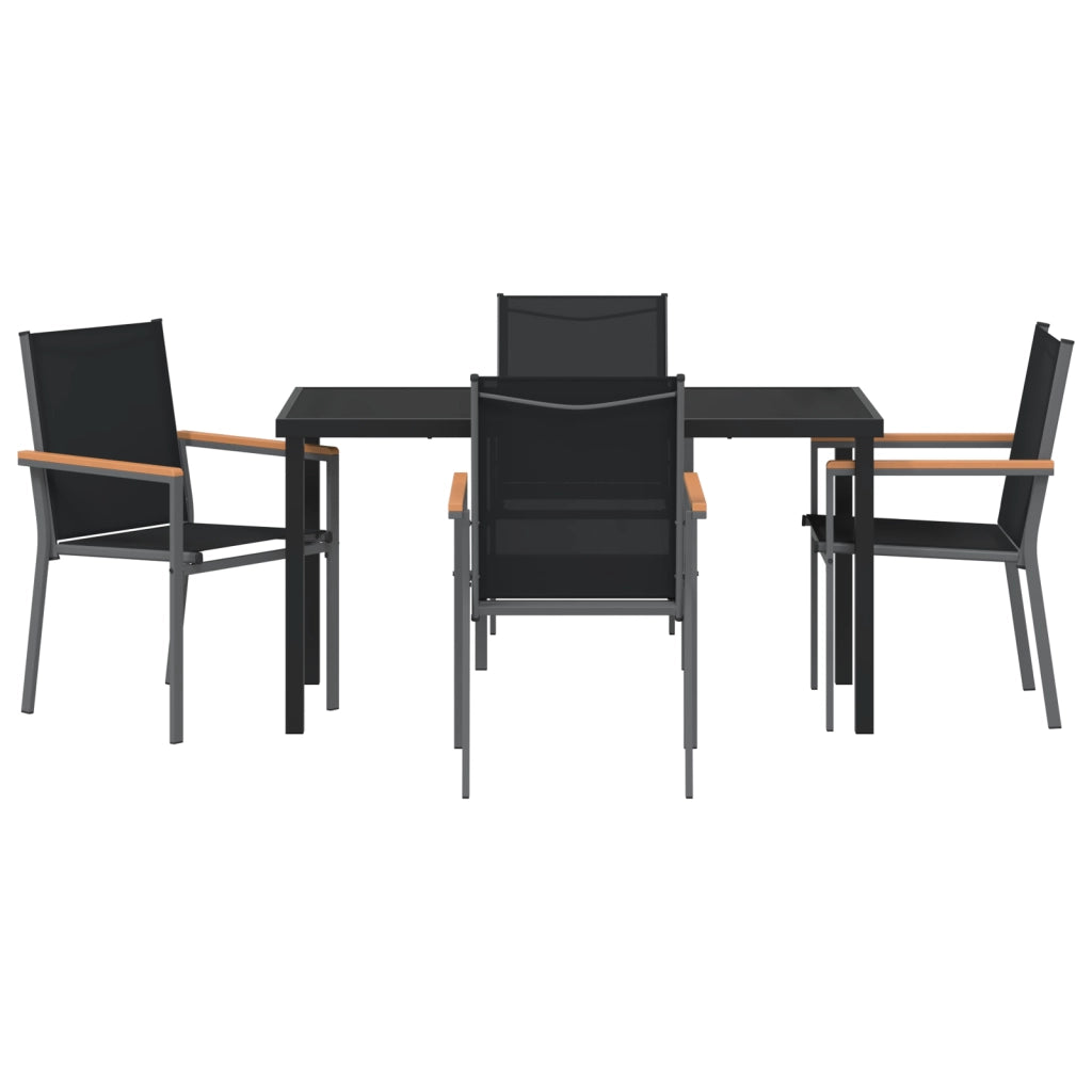 Set da pranzo da giardino 5 pezzi in Textilene e acciaio nero