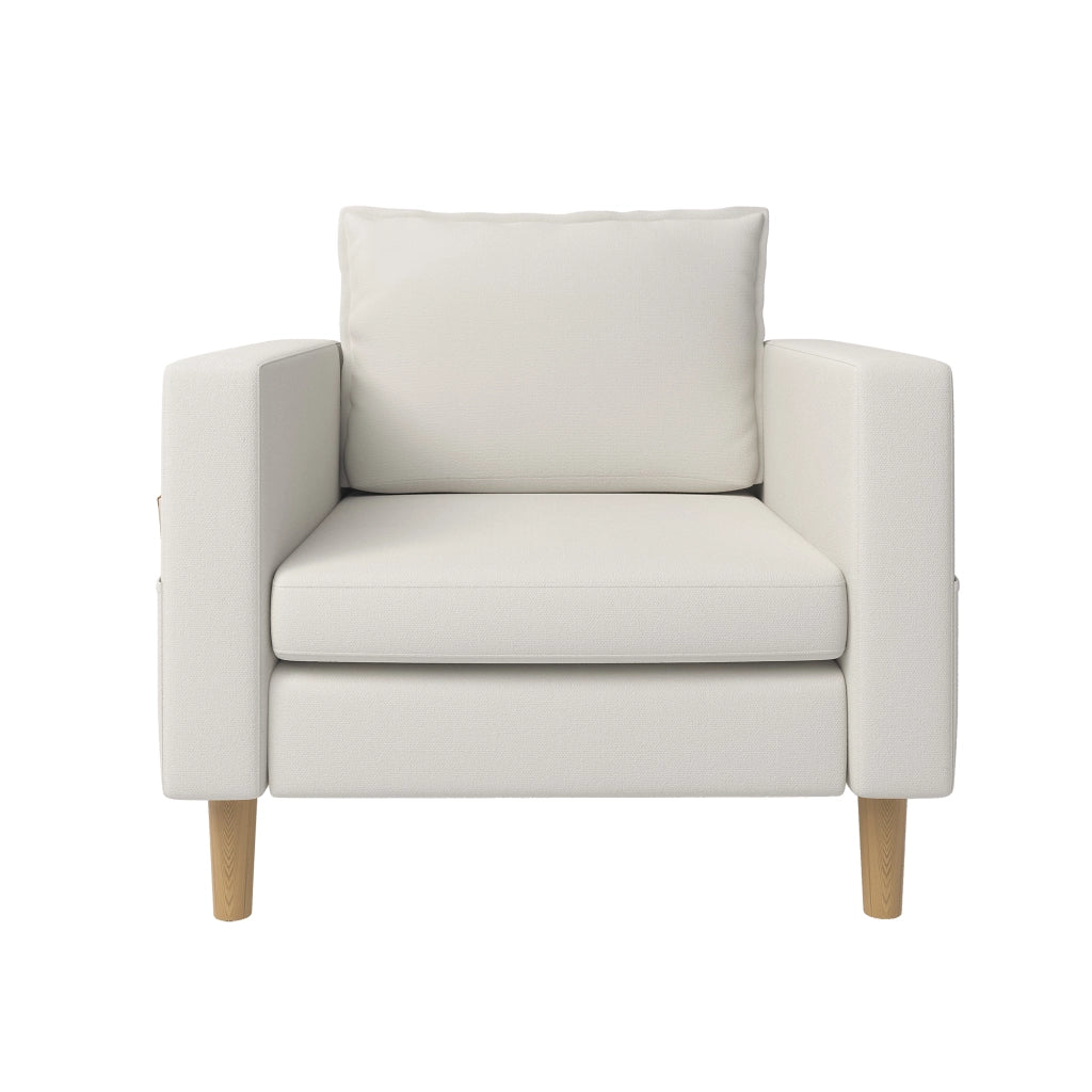 Poltrona a 1 posto in chenille beige con braccioli, tasche laterali e cuscino, per lettura e relax 71 × 68 × 82 cm