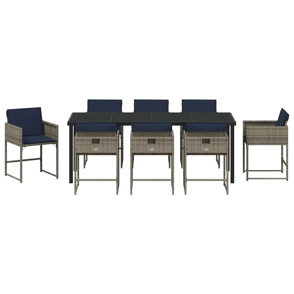 Set da Pranzo per Giardino con cuscino 9 pcs Grigio polyrattan 3380035
