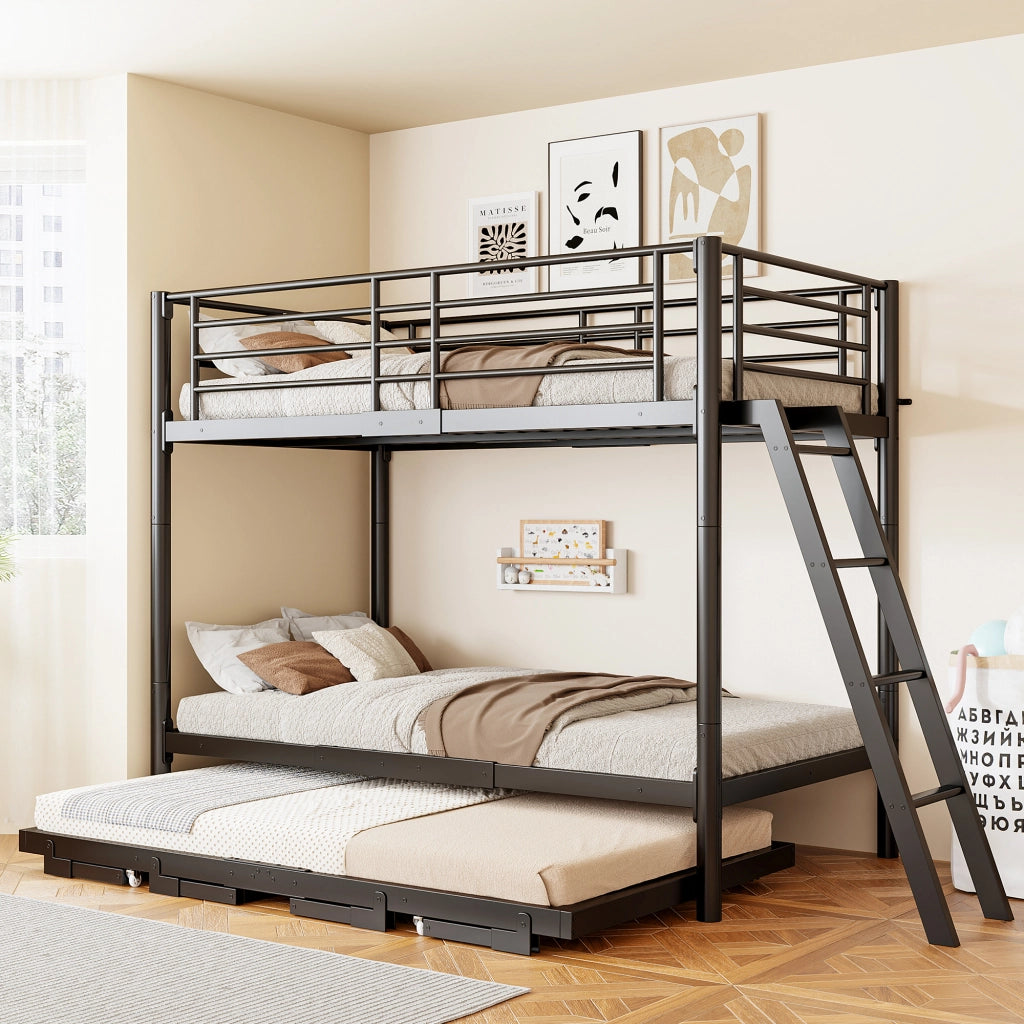 Letto a castello con letto estraibile 90x200 cm; estendibile a 180x200 cm; nero