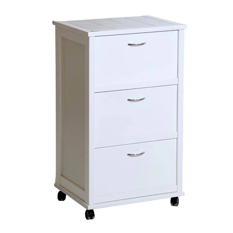 MOBILETTO VESUVIO 3 ANTE BIANCO IN FAGGIO E BASE INFERIORE IN MULTISTRATO DI BETULLA PIANO MATTONELLE IN CERAMICA RUOTE IN PLASTICA GOMMATA OKX