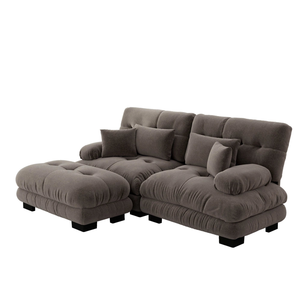 Divano modulare angolare 220x145 cm in ciniglia marrone con ottomane HOMVRA