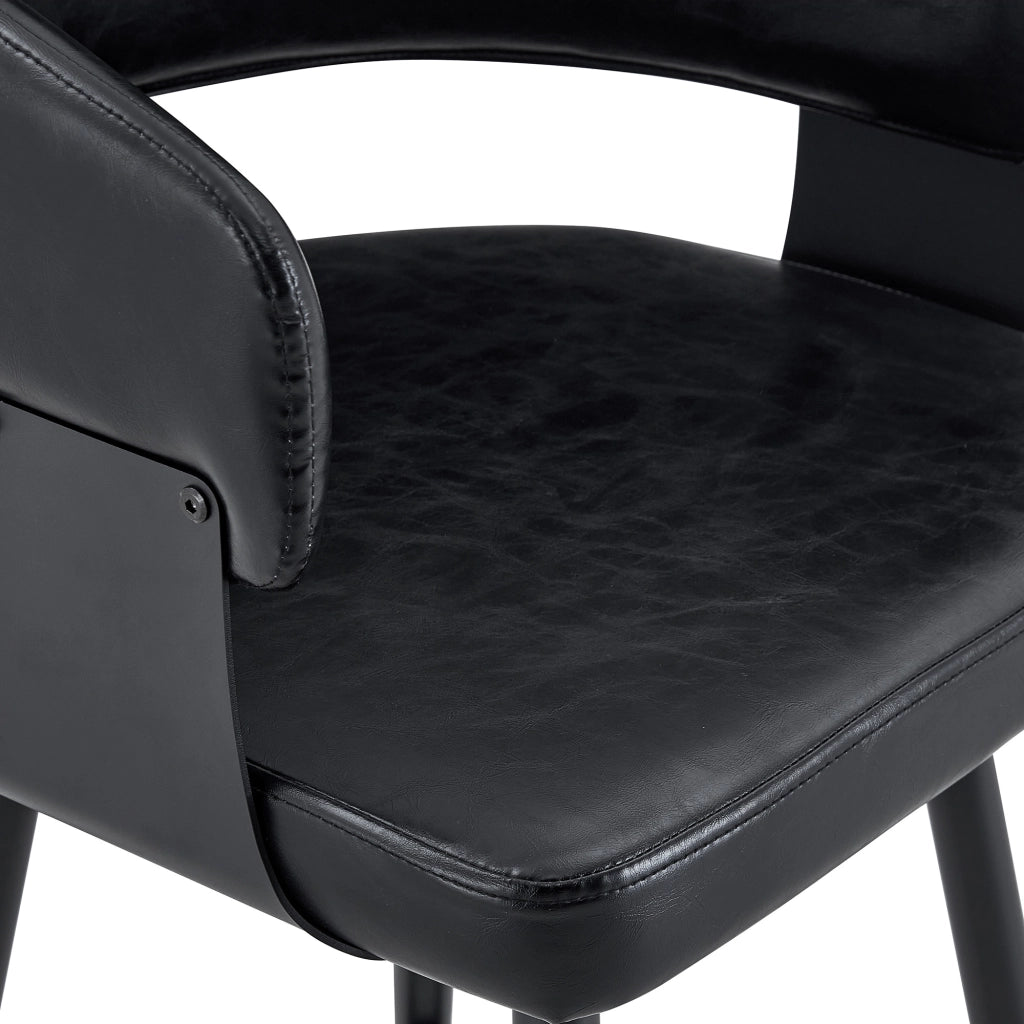 Sedia da Sala da Pranzo Imbottita con Schienale Curvo e Braccioli, Struttura in Metallo, in PU Nero