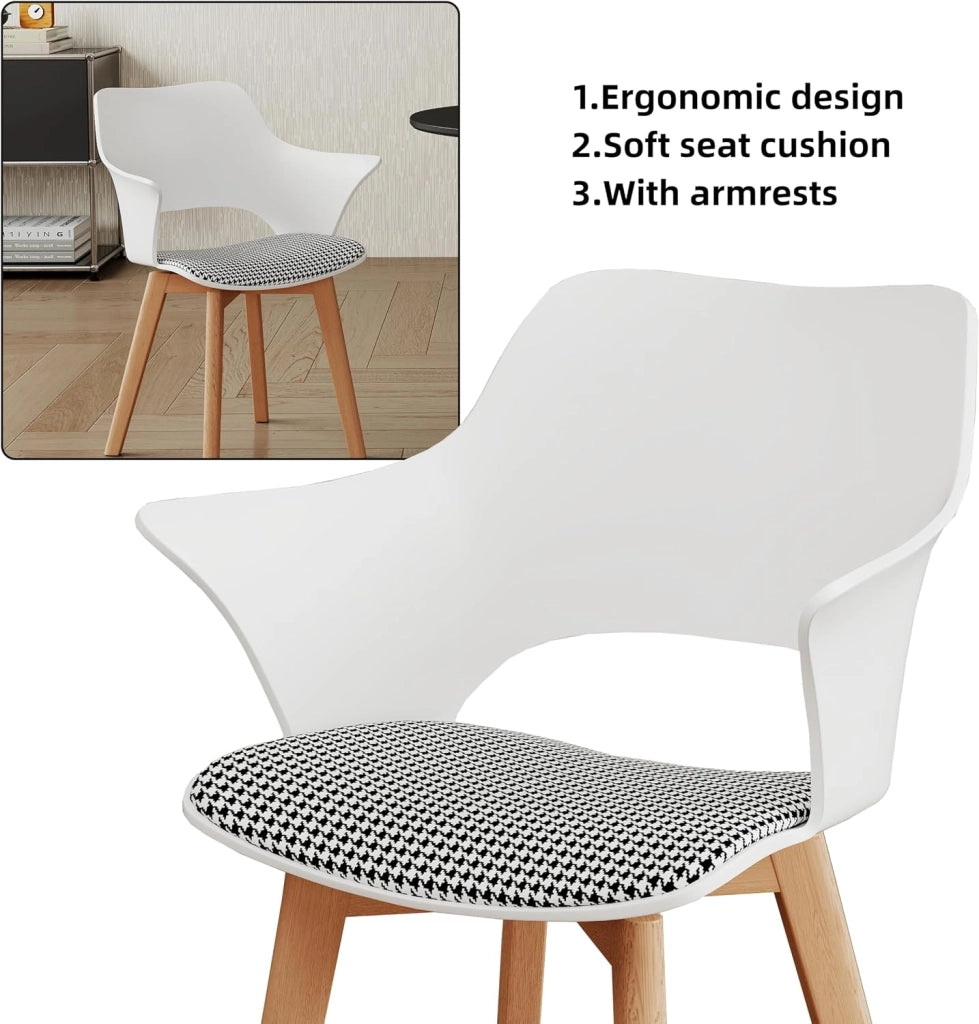 GrandCA HOME Set di 2 Sedie da Cucina Nordica Sedia da Pranzo con Gambe in Legno Massello, Sedie Imbottite per Camera da Letto, Soggiorno, Cucina, Bianco