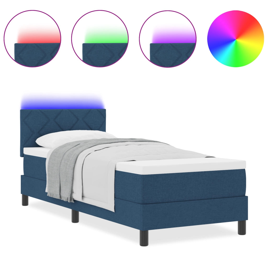 Letto a Box Spring con Materasso & LED Blu 80x200 cm Tessuto