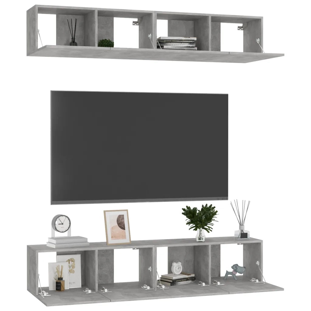 Mobili TV 4 pz Grigio Cemento 80x30x30 cm in Legno Multistrato 3079060