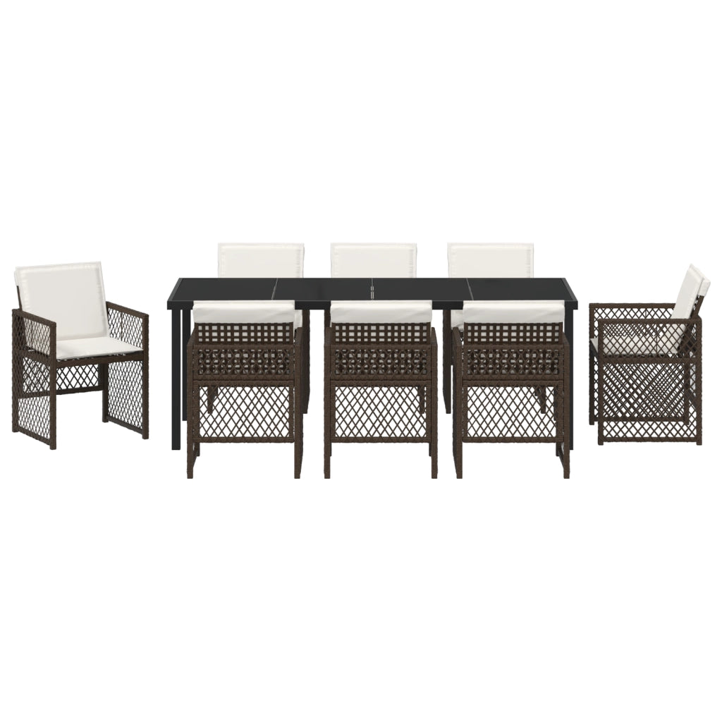 Set da pranzo da giardino vitaXL in 9 pezzi con cuscini Rattan Poly Marrone