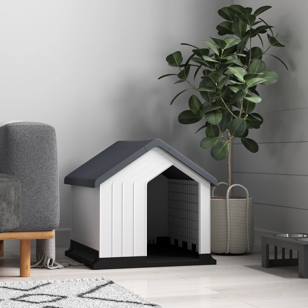 Casetta per Cani Piccoli e Mini da Esterno 62x61x60 cm Impermeabile in Plastica con Finestra Grigio