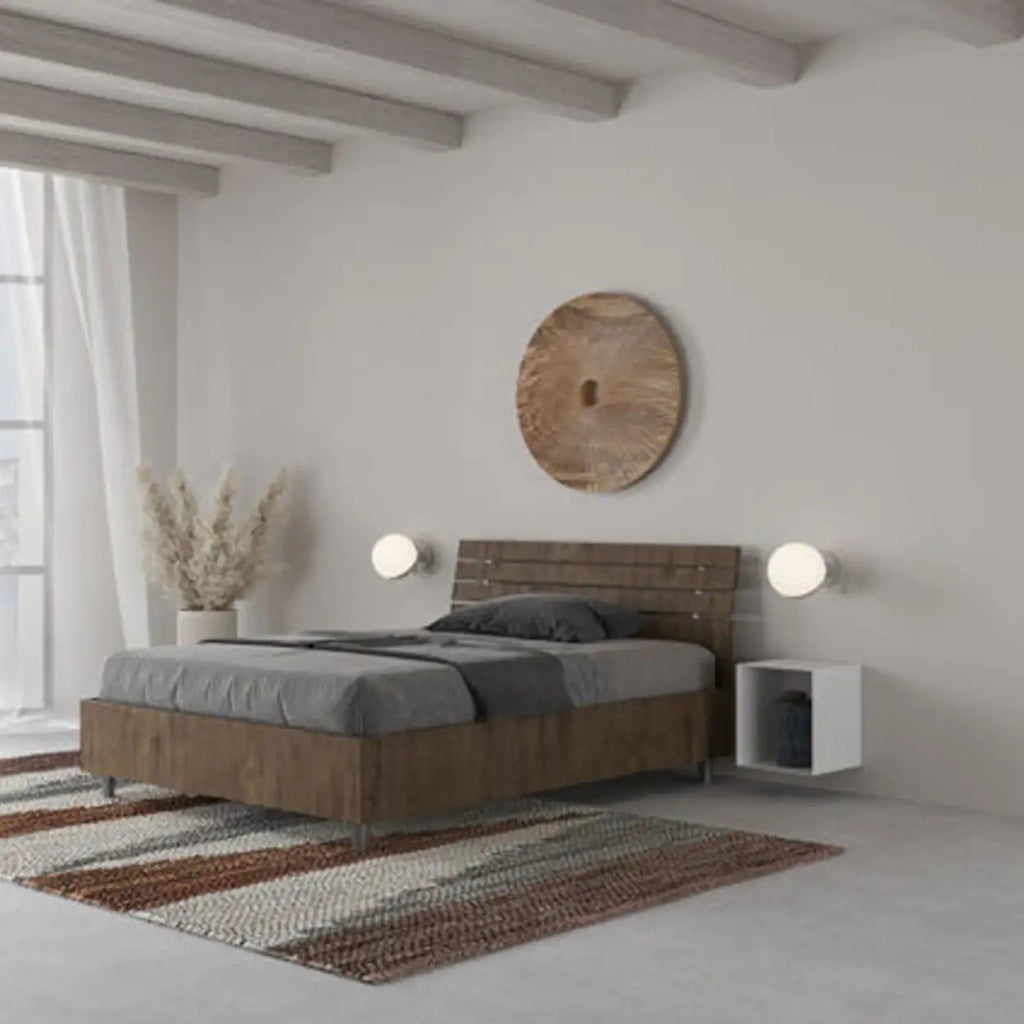 Letto una piazza e mezza contenitore 120x190 testata inclinata con doghe noce Ankel