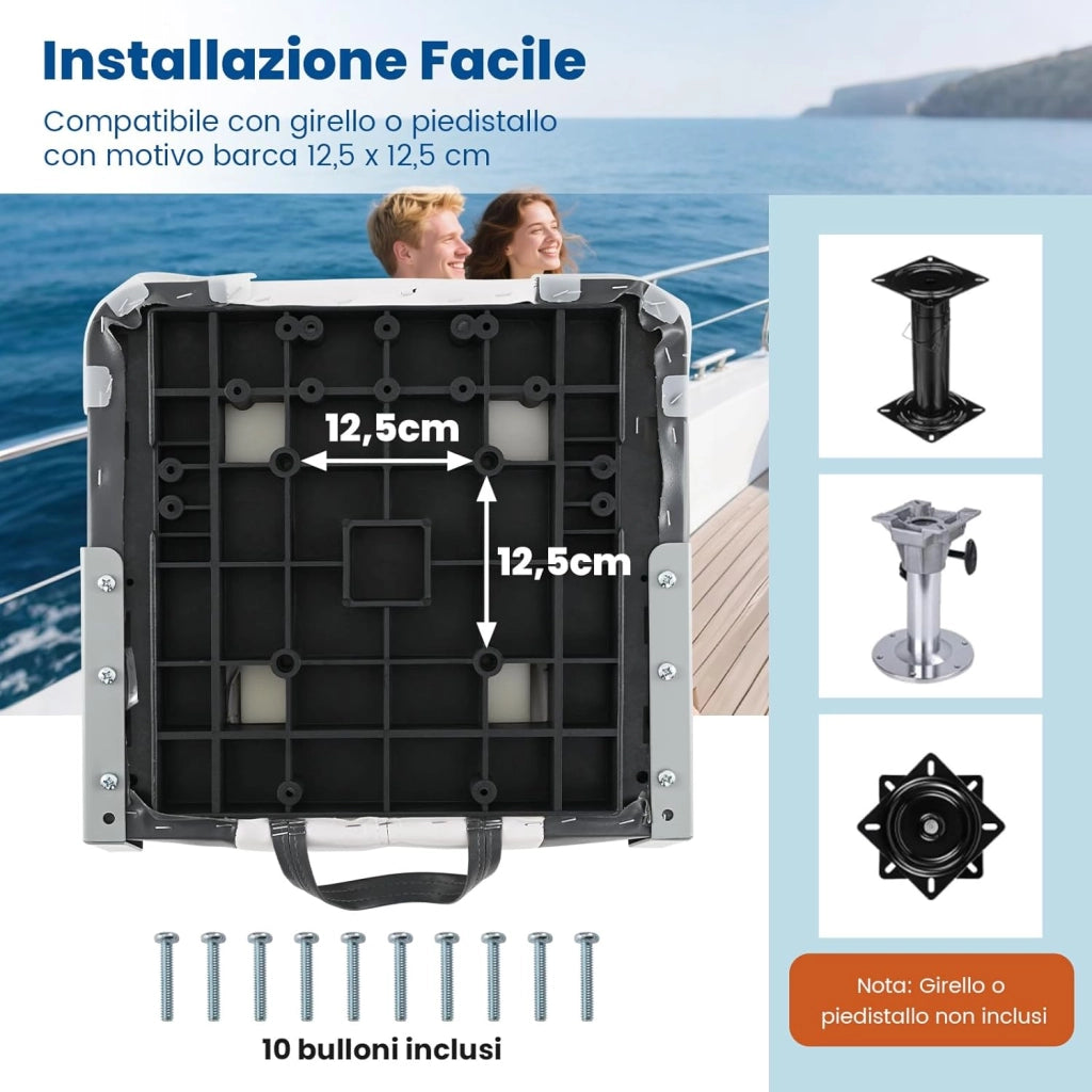 Set di 2 Sedie da Barca, Sedili Alti da Barca Pieghevole Morbide Imbottite Spesse, Sedile Nautica Ergonomico per Imbarcazioni da Pesca, 42 x 49 x 51 cm, Grigio e Bianco