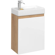 IDMarket - TOMI Mobile lavabo sospeso a 1 anta in faggio e bianco con lavabo in ceramica bianca