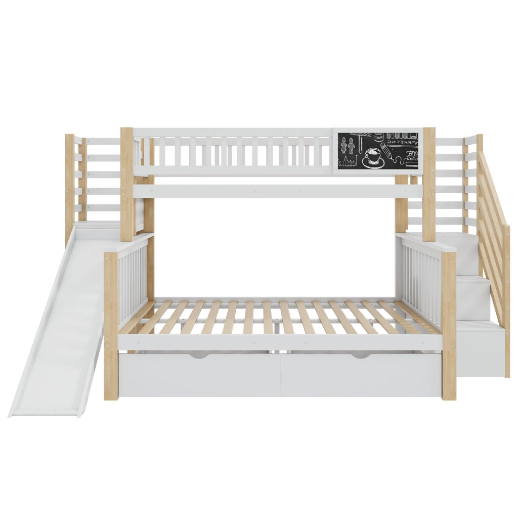 OKWISH Letto a Castello 140×200 cm e 90×200 cm, Letto 3 Posti con Scala Contenitore, Armadio e Scivolo, senza Materasso, Bianco