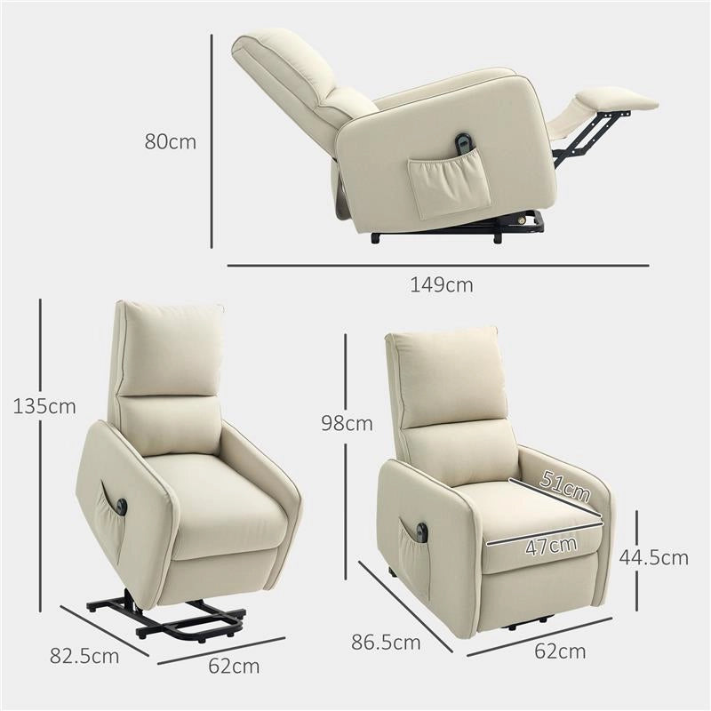 POLTRONA ALZAPERSONA ELETTRICA RECLINABILE CON TELECOMANDO E TASCA IN TESSUTO BEIGE