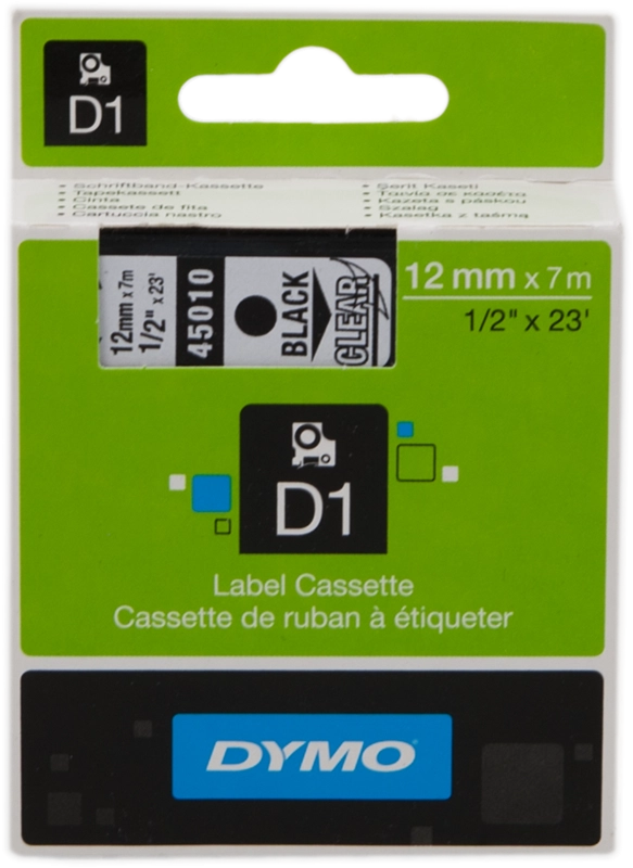 DYMO D1 etichette originali / stampa nera su trasparente / 12 mm x 7 m / etichette autoadesive per etichettatrice LabelManager / 1 Pezzo