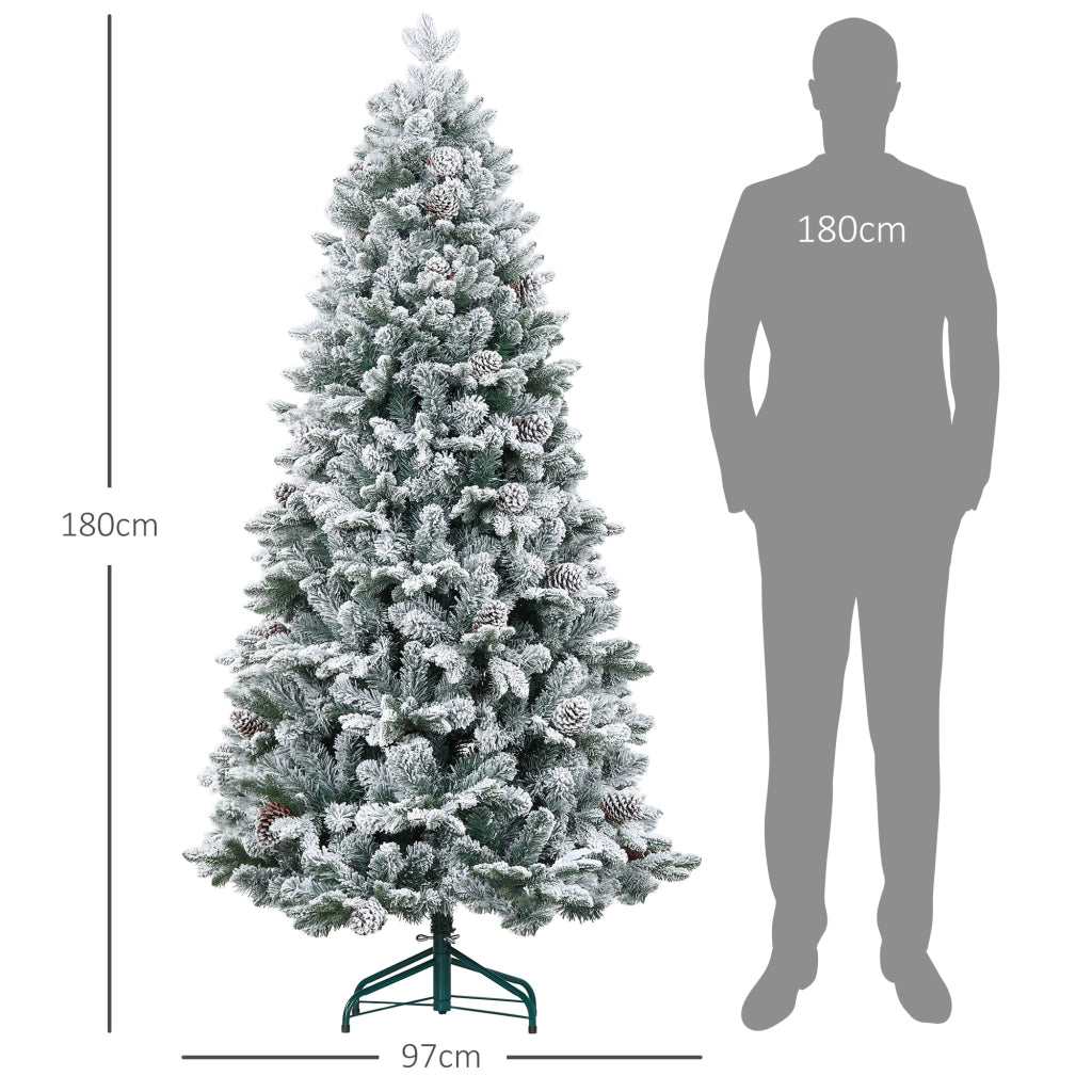 Albero di Natale Artificiale 180 cm ¨C zephmum ¨C Verde con Supporto in Metallo, 1489 Rami Innevati e Pigne