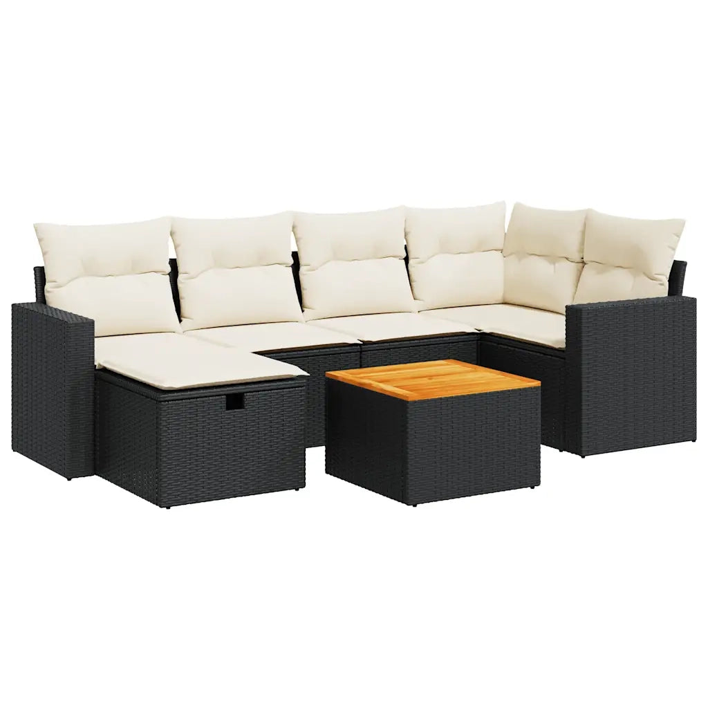 Set Divani da Giardino con Cuscini 7pz Nero Polyrattan 3325787