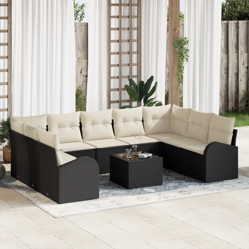 Set Divano da Giardino 9 Pezzi con Cuscini Brown Polirattan