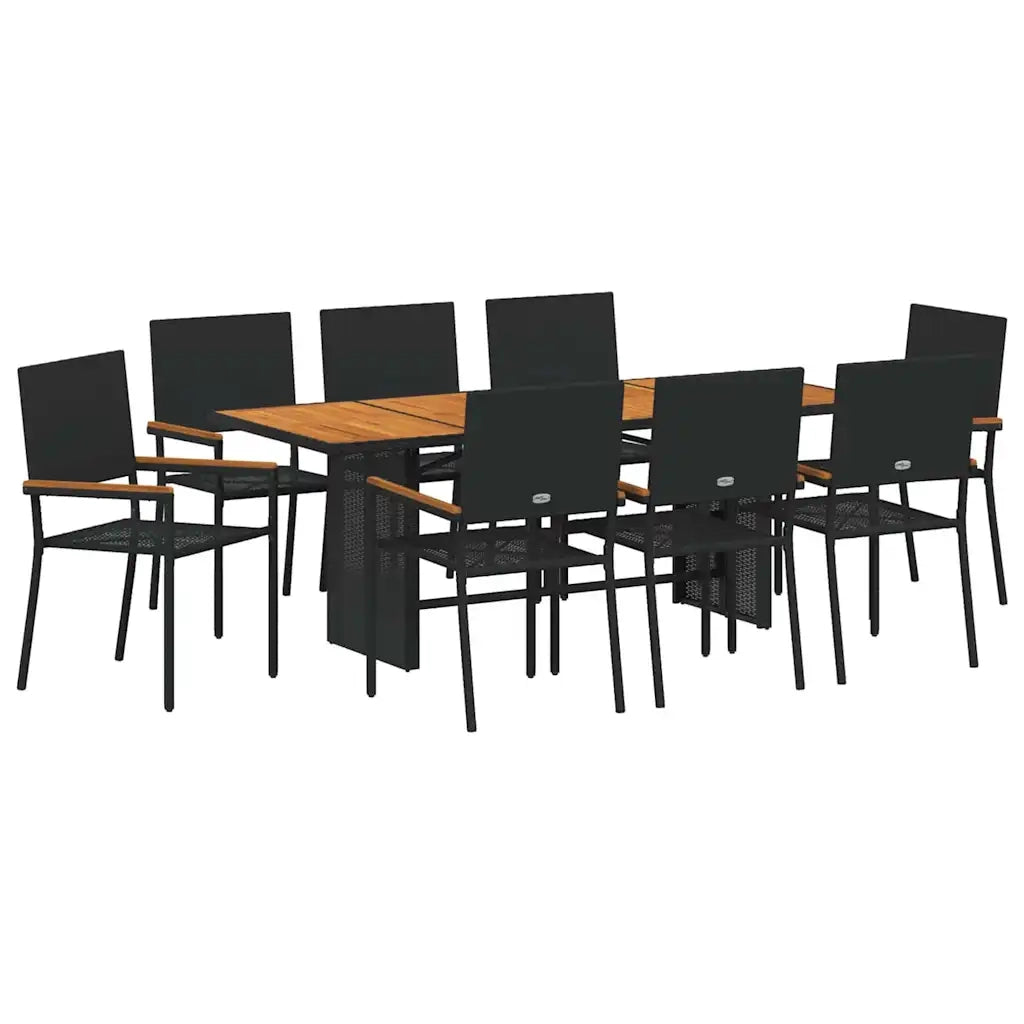 Set da Pranzo per Giardino 9 pcs Nero polyrattan