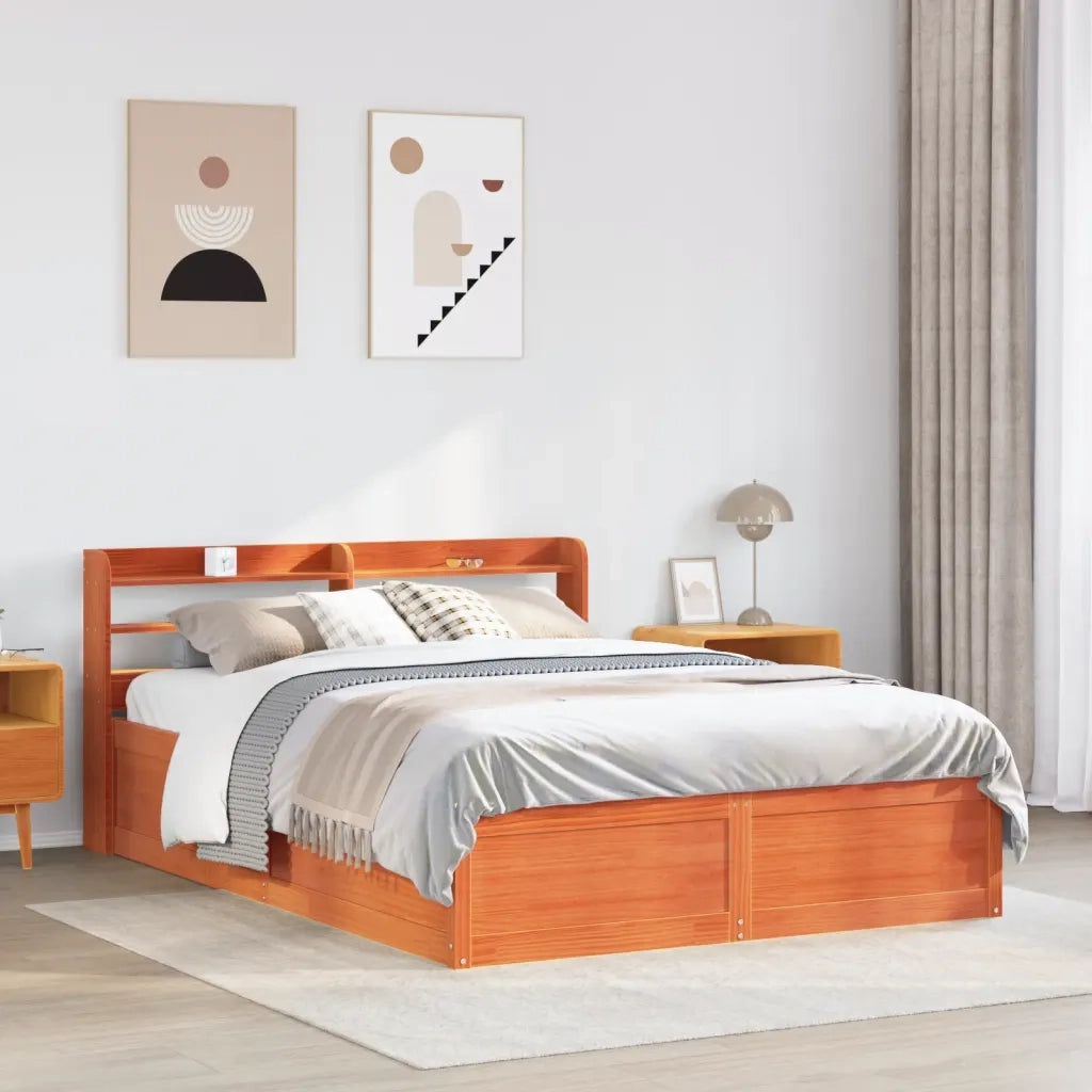 Giroletto con Testiera Marrone Cera 120x190 cm Massello Pino 3307103
