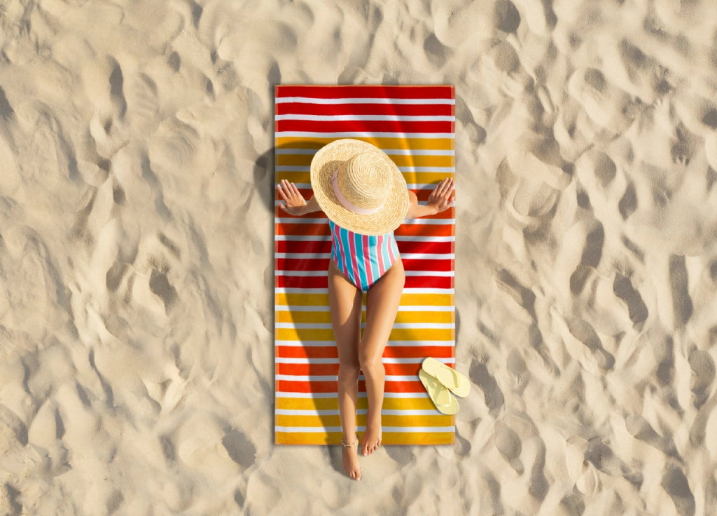 Telo Mare Jacquard Spugna Asciugamano Spiaggia Disegno Babilonia - Telo Mare - Arancio