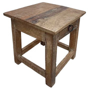 Sgabello con cassetto in legno con finitura artigianale marrone 25x25x29 h cm