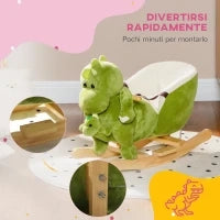 Cavallo a Dondolo per Bambini 18-36 Mesi a Dinosauro con Suoni e Rivestimento Morbido, Verde
