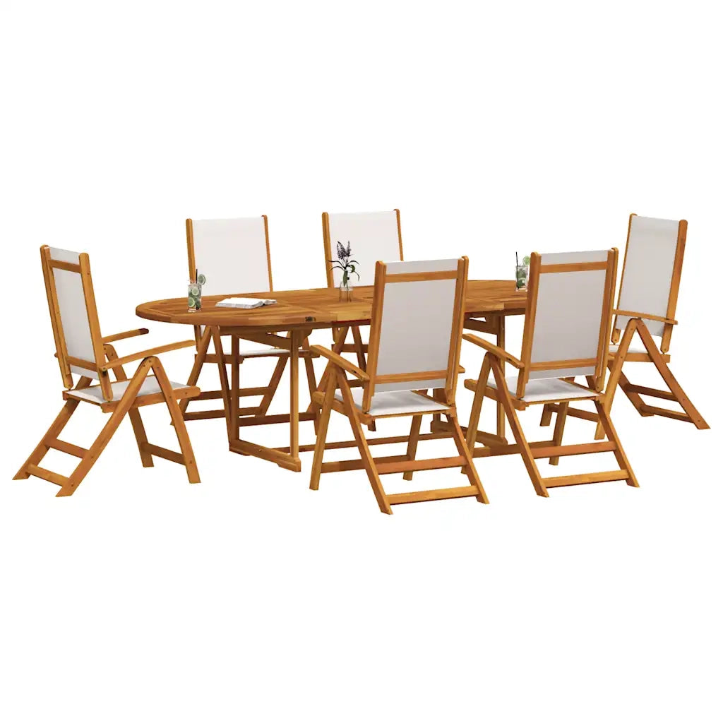 Set Pranzo da Giardino 9pz Legno Massello di Acacia e Textilene