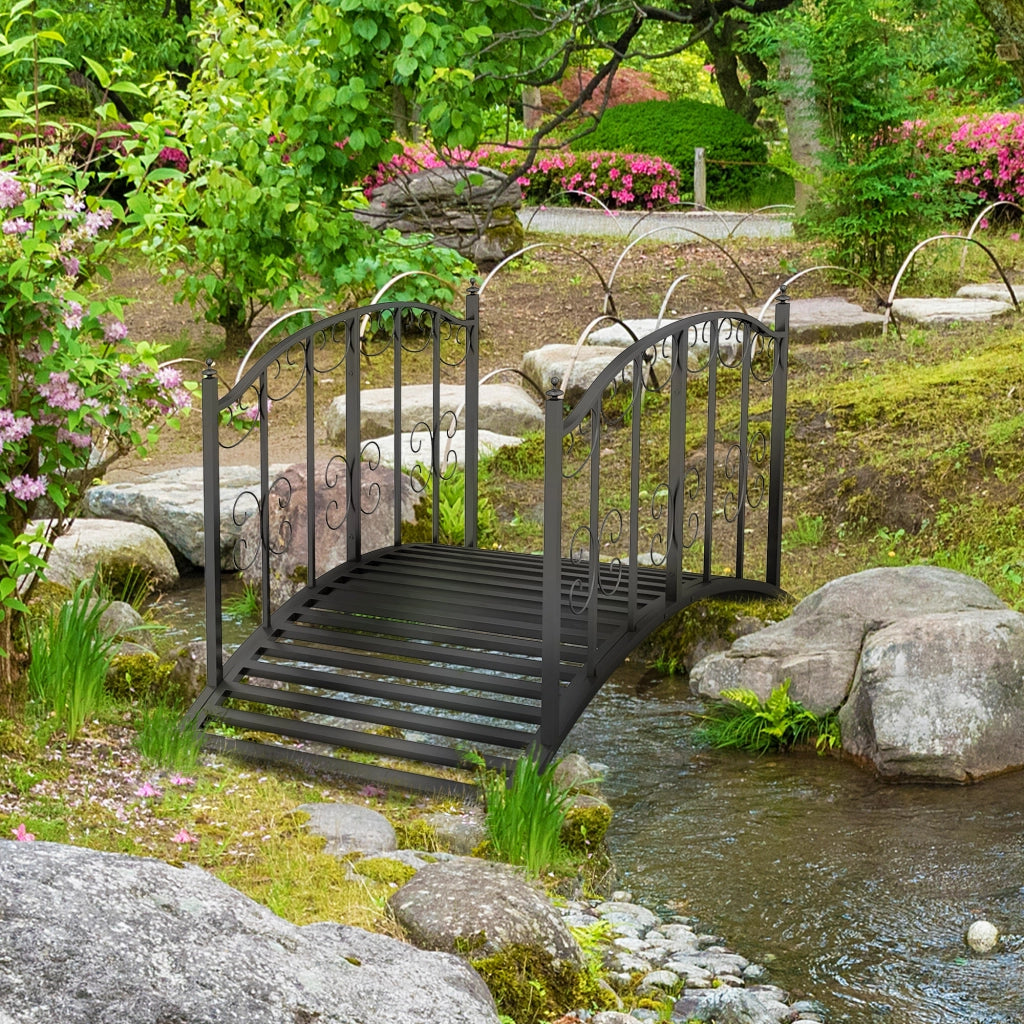 Ponticello da Giardino in Acciaio con Ringhiera ¨C zephmum ¨C Nero 119x67x70 cm