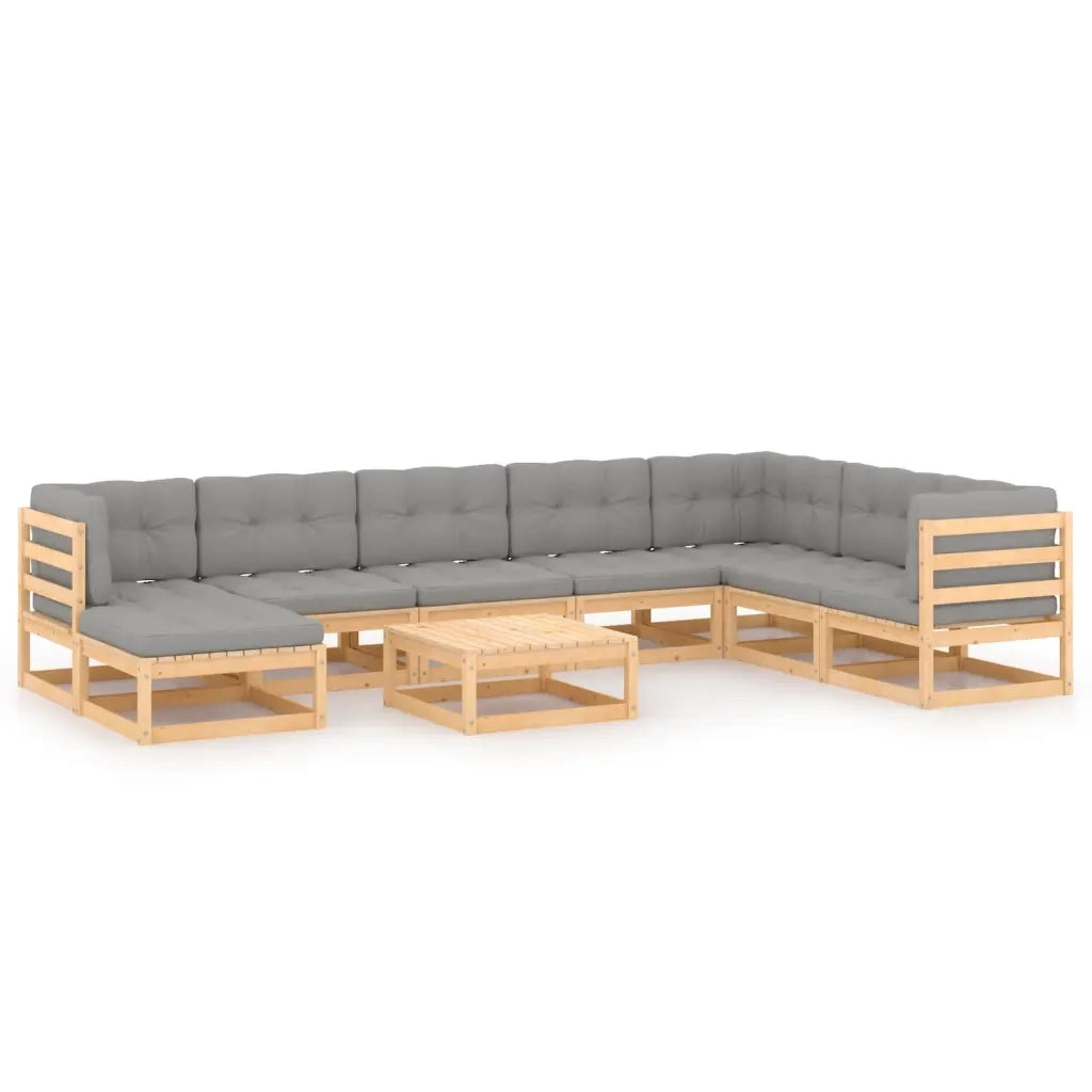 Set Salotto Giardino 9 pz Cuscini Antracite Legno Massello Pino 3076769