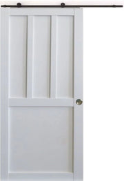 Porta scorrevole Officina 2 pannelli bianchi, larghezza 73 +  binario in acciaio nero  + 2 gusci installati