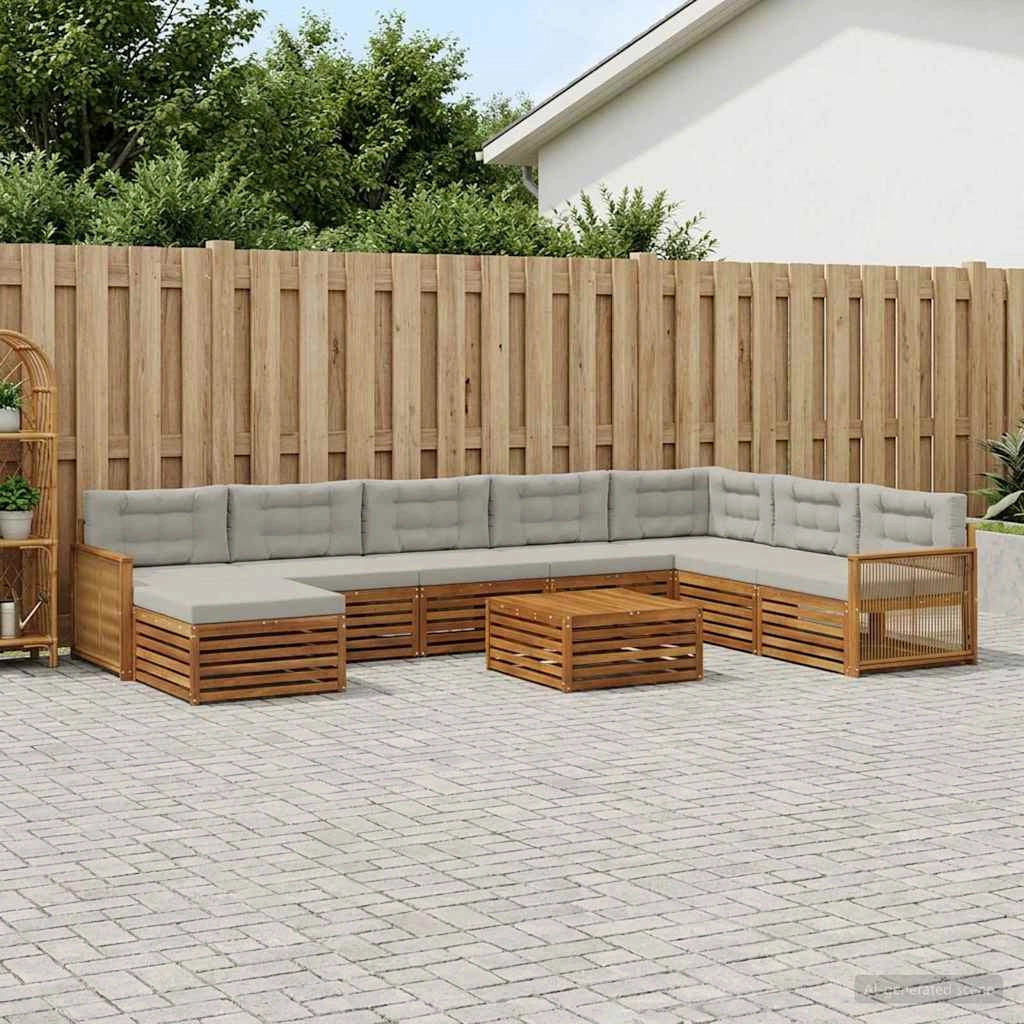 Set di divani da esterno 9 pz Naturale e Grigio Chiaro 3383749