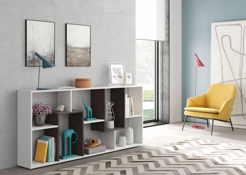 Scaffale Libreria 8 Vani Reversibile Verticale O Orizzontale Mobile Divisorio Da Parete Design Moderno Per Soggiorno Studio E Living 180 x 80 x 25 Cm Bianco E Ossido